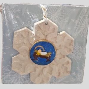 Vintage Baby Jesus Nativity Ornament Snowflake Hand Painted 3 Inches - Picture 1 of 5