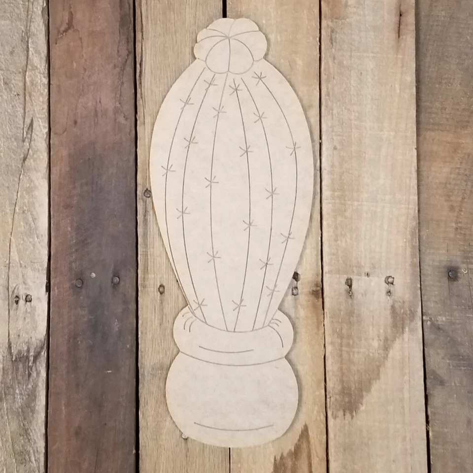 Forma de cactus alto, arte de pared artesanal de plantas de postre, recorte de madera, pintura por línea Foto 1 de 1