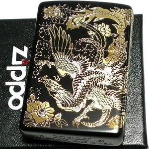 Zippo Phoenix Black Gold 2 Consecutive Sides Etching Beautiful Lighter - Picture 1 of 1