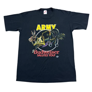 VTG Jerzees 1987 Army Budweiser Salutes You T-Shirt L Single Stitch Military USA - Imagen 1 de 13