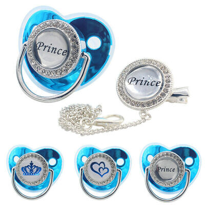 Luxury Blue Baby Pacifier With Clips Cover Bling Silicone Newborn Dummy Soother • 4.44€