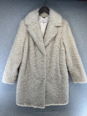 Eliza J Vintage Womens Faux Fur Coat Cream Size Large Snap Close Anne Heywood - Image 1 of 4