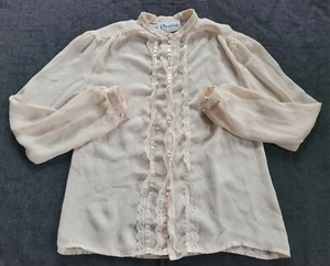 Blusa Perla Volantes Encaje Manga Abullonada Estilo Pradera Victoriano Años 80 De Colección XS/S - Imagen 1 de 13