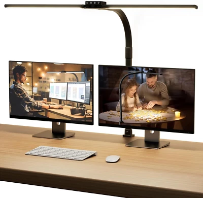 Doppelkopf Schreibtischlampe LED Dimmbar Klemmbar Monitor Lampe Tageslichtlampe  - Bild 1 von 4