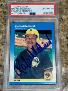 RAFAEL BELLIARD PIRATES 1987 FLEER GLOSSY ROOKIE RARE SIGNED GEM PSA 10 AUTO COA - Picture 1 of 3