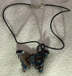 Glass Butterfly Pendant On Necklace - Picture 1 of 4