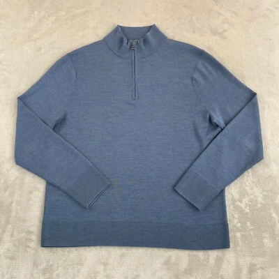 Brooks Brothers Tech 1/4 Zip Sweater Men Large Blue Merino Wool Designer NWOT - Image 1 of 4