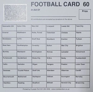 20 x 60 gratta e vinci calcio a squadre nomi squadre Regno Unito IDEE RACCOLTA FONDI - Foto 1 di 1