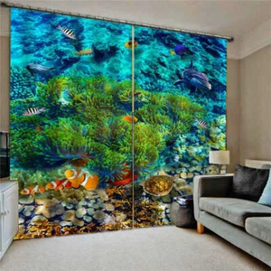 Green Water Plants Panic Seaside Printing 3D Blockout Curtains Fabric Window - Bild 1 von 8