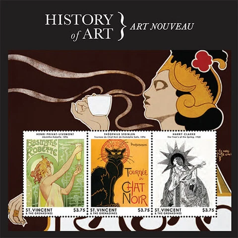 St. Vincent 2013 - SC# 3853 - History of Art Nouveau - Sheet of 3 Stamps - MNH Cover