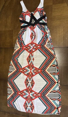 Maxi Vestido XOXO Para Mujer Talla M Multicolor Estampado Geométrico Naranja Negro Azul Foto 1 de 4