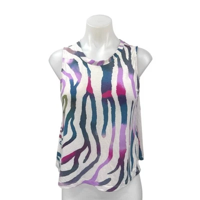 Blusa Top Lou & Gris Blanco Multicolor Estampado Animal Cebra Sin Mangas Talla XS Foto 1 de 4