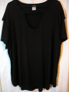 Camiseta Terra & Sky Top Mujer Negra Cuello Cerradura Volantes Mangas Cortas - Imagen 1 de 3