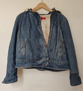 FCUK Faux Fur Lined Blue Hooded Denim Jacket Size L Vintage - Picture 1 of 15