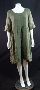 Woolovers Khaki Green Day Dress UK 16 EU 44 Benefits Charity 100% Linen Value - Picture 1 of 9