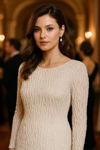 Black Tie OLEG CASSINI Evening Collection 100% Seide Top M stark Perlen Pailletten - Bild 1 von 16