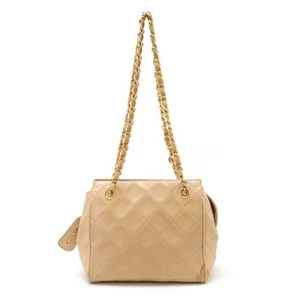 CHANEL Coco Mark Matelasse Chain Shoulder Chain Tote Leather Beige Gold - Picture 1 of 9