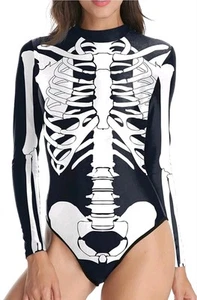 Women's One Piece Skeleton Swimsuit Costume Long Sleeve Small/Medium - Picture 1 of 5