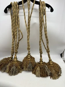 5 Large 8” Pouf Tassel Tie Back Upholstery Trim Beige Brown Taupe - Picture 1 of 13