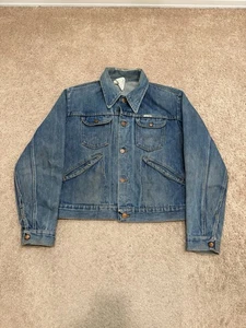 Vintage 60s Wrangler No Fault Blue Denim Jean Trucker Jacket 44 Sanfor Set - Picture 1 of 8