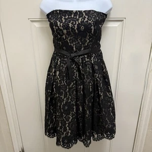 Robert Rodriguez Black Lace Strapless Party Cocktail Mini Dress Size 12 Formal - Picture 1 of 9