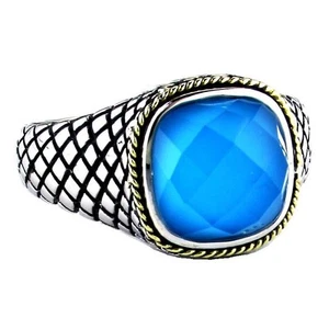 Andrea Candela 18k Gold Sterling Cushion Doublet Turquoise Cable Ring ACR211-TQ - Picture 1 of 1