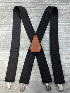 VTG Black Leather X-Back 2” Suspenders Braces Clip Down Construction Carpenter - Picture 1 of 19