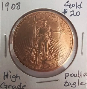 1908 $20 Gold No Motto St. Gaudens Double Eagle Gold Coin - PCGS MS 64 - Picture 1 of 2