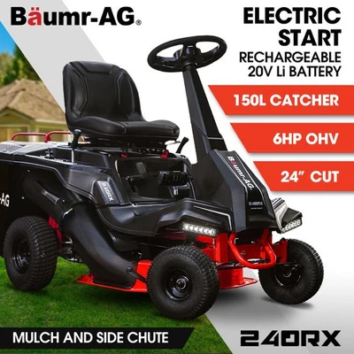 BAUMR-AG 24" Ride On Lawn Mower Electric Start Sit On Petrol 224cc Mulch - image 1 of 4