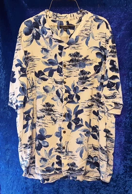 Vintage George Aloha Shirt / Camp Shirt "Blue Watercolor"- Mens 2XL (50-52) - VG - Image 1 of 4