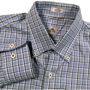 Peter Millar Plaid Button Down Long Sleeve Dress Shirt Cotton Large Blue White - Picture 1 of 14