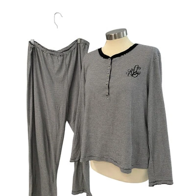 Conjunto de pijama para mujer Lauren Ralph Lauren con logotipo a rayas de algodón XL  Foto 1 de 4