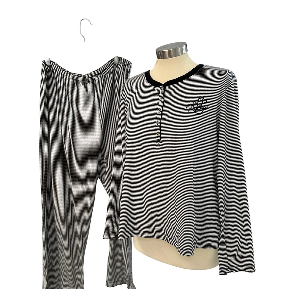 Conjunto de pijama para mujer Lauren Ralph Lauren con logotipo a rayas de algodón XL  Foto 1 de 4