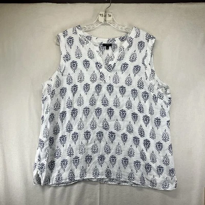 Women's All Linen Top XL With with Blue All Over Rustic Art Print Simi Sheer EUC - Image 1 of 4