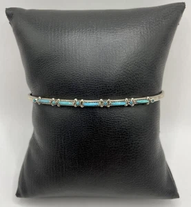Vintage Sterling Silver 925 Dainty Cuff Bracelet w/ Turquoise Stones (4.4g) - Picture 1 of 7