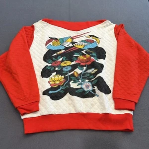 Vintage KANSAI YAMAMOTO Made In JAPAN Birds Novelty Souvenir Quilted Sweatshirt - Picture 1 of 7