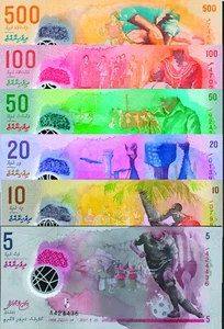 Maldives 6 pcs Set - 5 10 20 50 100 500 RUFIYA 2015 Polymer P A26-31 UNC - Picture 1 of 7