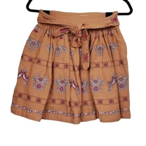 Anthropologie minigonna donna Meghan marrone rosa ricamata floreale taglia 8 nuova con etichetta - Foto 1 di 4