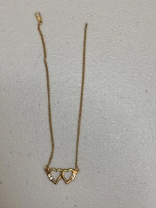 Cavigliera donna vintage in metallo giallo con cuori e schegge di vetro, 8-1/2” senza chiusura - Foto 1 di 6