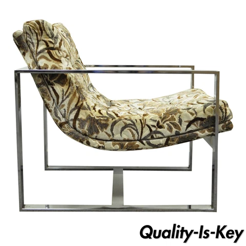 Mid Century Milo Baughman Thayer Coggin Style Chrome Flat Bar Lounge Arm Chair Cover