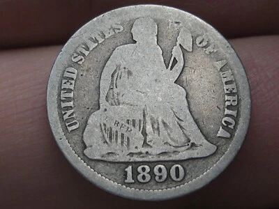 1890 P Seated Liberty Silver Dime- Philadelphia, Good Details - Image 1 of 3