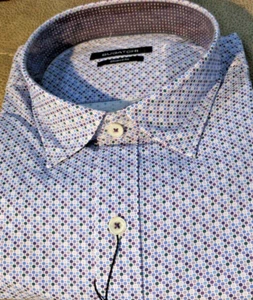 NWT Bugatchi men's XL long sleeve button down shirt Fancy Geometric Shaped Fit P - Picture 1 of 15