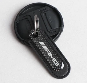 High Quality AMG 100% Real Carbon Fiber With Black Leather Keychain Key Fob Ring - Picture 1 of 3