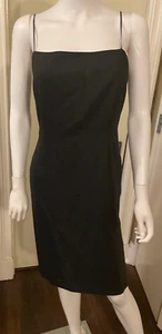 Linda Allard Ellen Tracy Black Dark Gray Spaghetti Strap Lined Sheath Dress 12 - Picture 1 of 10