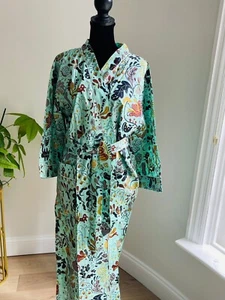 Hand Block Print Bath Robe For Women Dress Fall Dressing gown Beach Cover Up - Picture 1 of 5