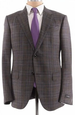 Abrigo deportivo Ermenegildo Zegna 44R marrón púrpura a cuadros lana seda lino nuevo con etiquetas  Foto 1 de 4