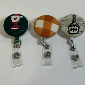 Retractable Badge Holder Lot Of 3 Holiday Christmas Santa Thanksgiving Halloween - Picture 1 of 10