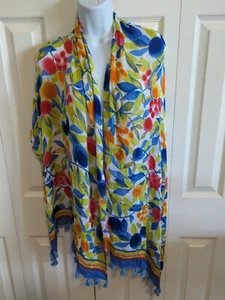 NWT TALBOTS Tassel Fringe Scarf Bright Colorful Summer Soft Viscoise Msrp $59 - Picture 1 of 7