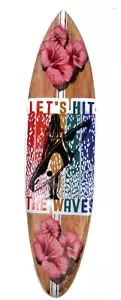 Deko Surfboard 100cm Surfbrett m. Surfer Girl Hawaii Maui Strand Look Paintbrush - Bild 1 von 8
