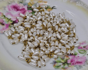 72 pcs 8mm Teardrop White Pearl Beads Pearls Triplet Cluster on Brass Metal Loop